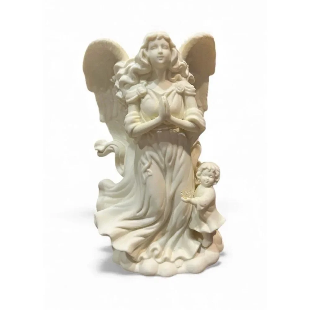 PartyLite White Angel of Hope Cherub With Girl Porcelain Taper Candle Holder